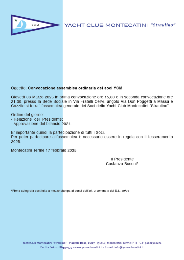Convocazione assemblea ordinaria 2024